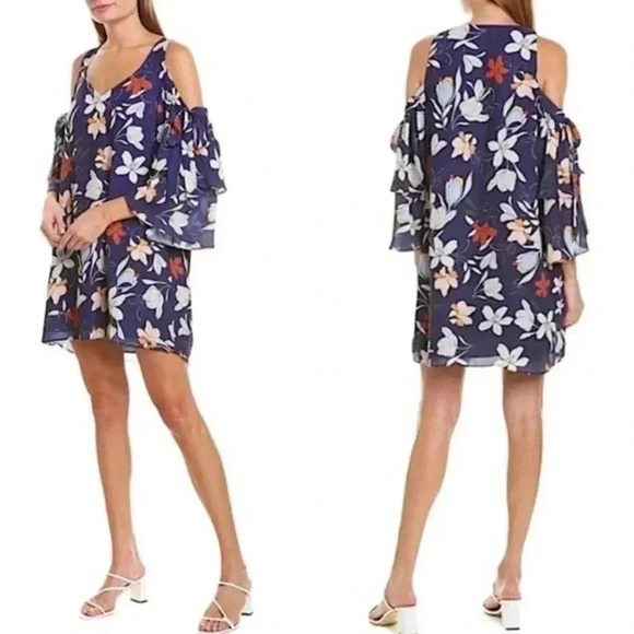 Parker Moondance Floral Cold Shoulder Ruffle Bell Sleeve Dress Size XS NWT - Picture 1 of 9